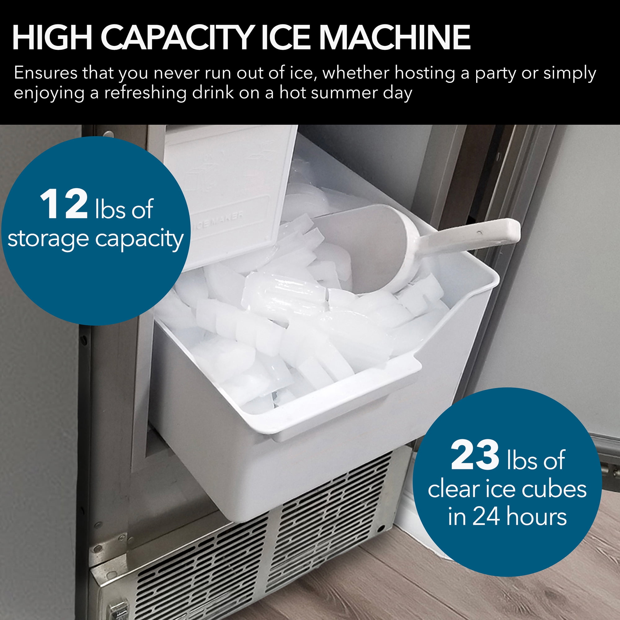 Whynter 14'' Undercounter Automatic Stainless Steel Marine Ice Maker 23lb Daily Output