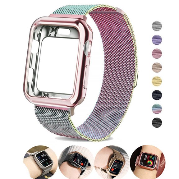 Case Strap for Apple Watch Band 40mm 44mm 41mm 45mm 38mm 42mm Plated case Metal stainless steel bracelet iWatch 5 4 3 SE 6 7
