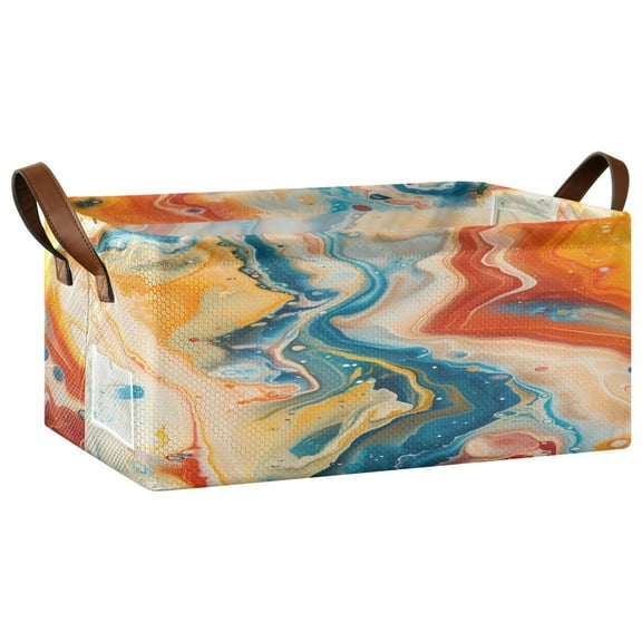 Collapsible Storage Bins Fabric Shelf Baskets with Handles Closet Organizer Red Blue Orange Marble 16.9x11.4x7.7