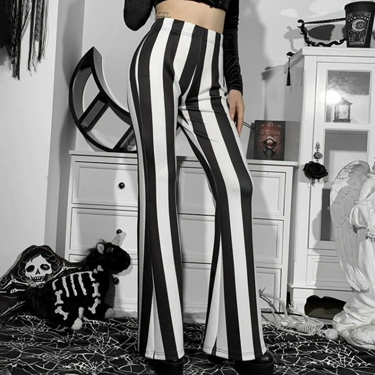 HUPOM Goth Pants Pants For Women In Clothing Pinstripe High Waist Rise Full  Cropped Flare Black S 