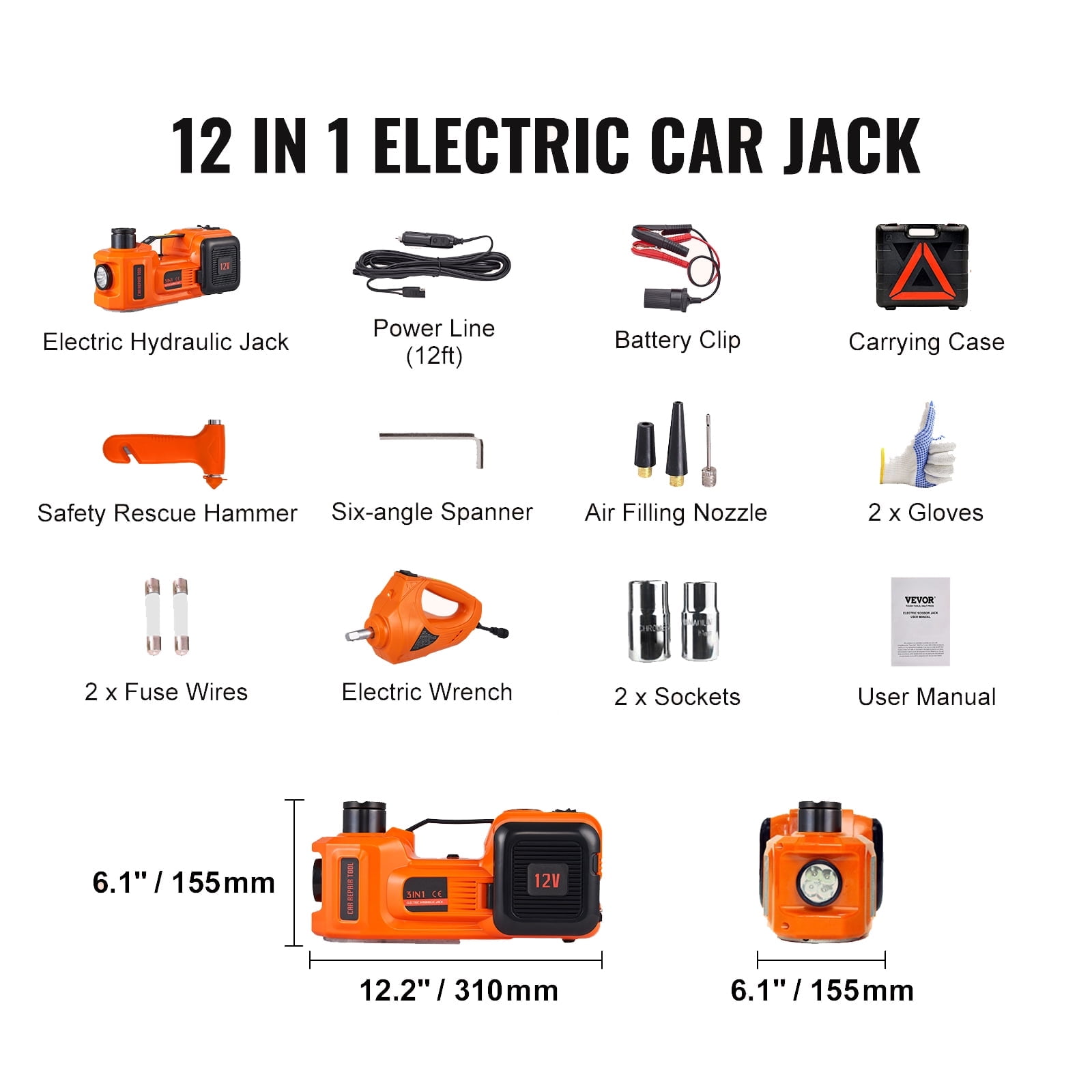 KFFKFF Electric Car Jack, 5 Ton Capacity Hydraulic Lift with Electric Wrench, Compact Vehicle Elevator with Integrated Air Pump and LED for SUVs, MPVs, Sedans, and Trucks, Tire Change and Repair