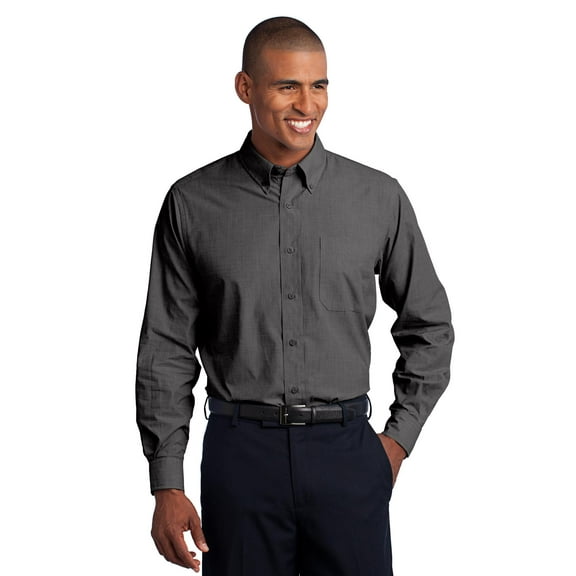Port Authority Adult Male Men Crosshatch Shirt Soft Black 3X-Large Tall