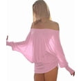 thumbnail image 2 of Women'S Off the Shoulder Dress Long Sleeve Batwing Mini Ruched Sheer Y2K Oversized Casual Streetwear Dress Pink L, 2 of 7