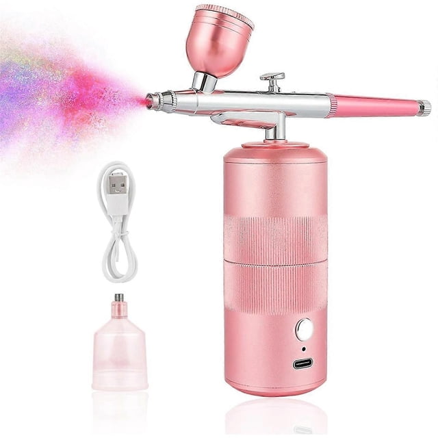 Airbrush Kit Machine, Cordless Air Brush for Nail Art, Makeup, (Pink)