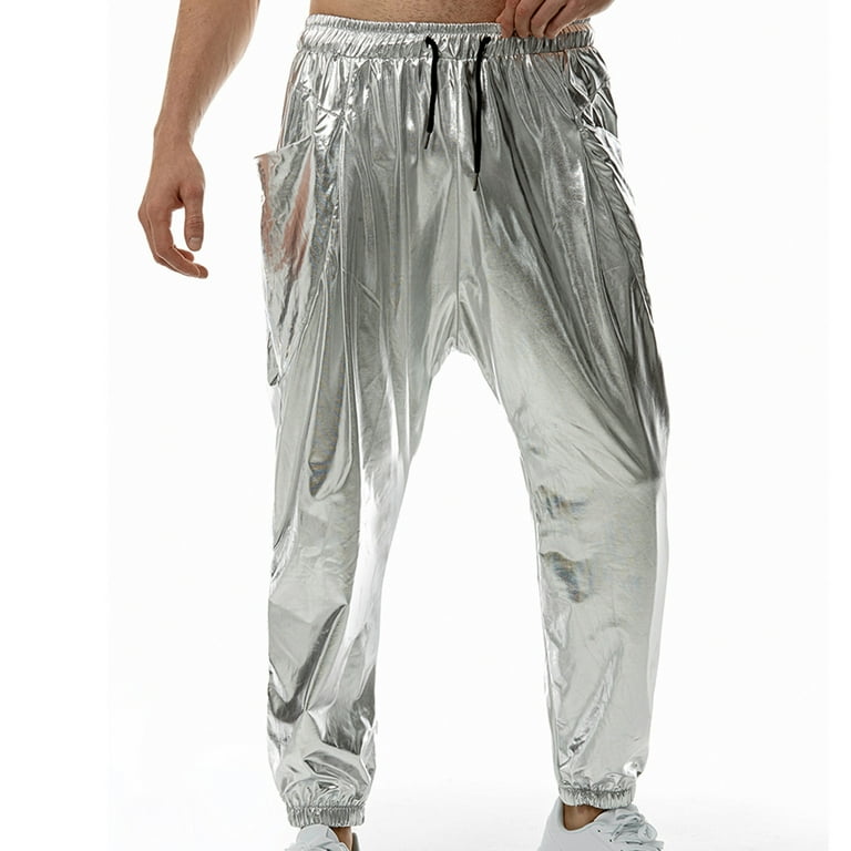 Amtdh Men's Metallic Pants Clearance Shiny Casual Comfy