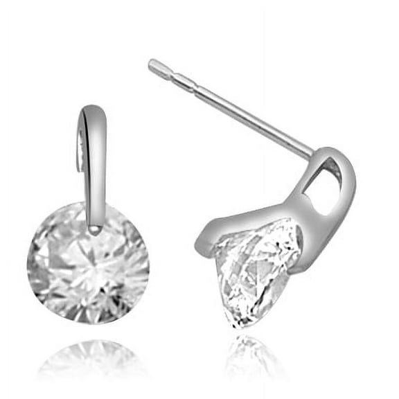 Tension Set Stud Earrings with Artificial Round Brilliant Diamond by Diamond Essence set in Sterling Silver