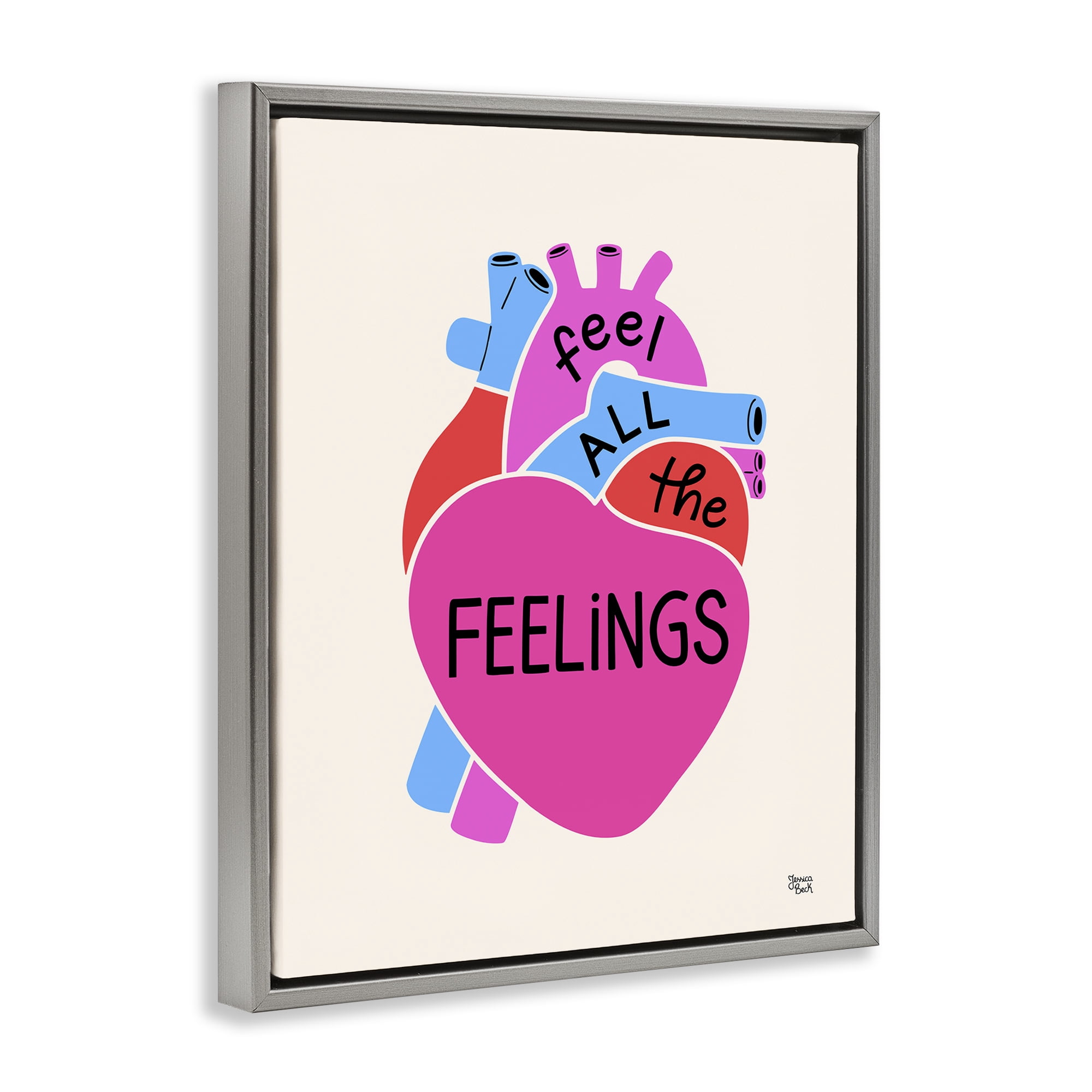 Stupell Industries Feel All The Feelings Text & Numbers Painting Gray Floater Framed Canvas Art Print Wall Art, 25 x 31