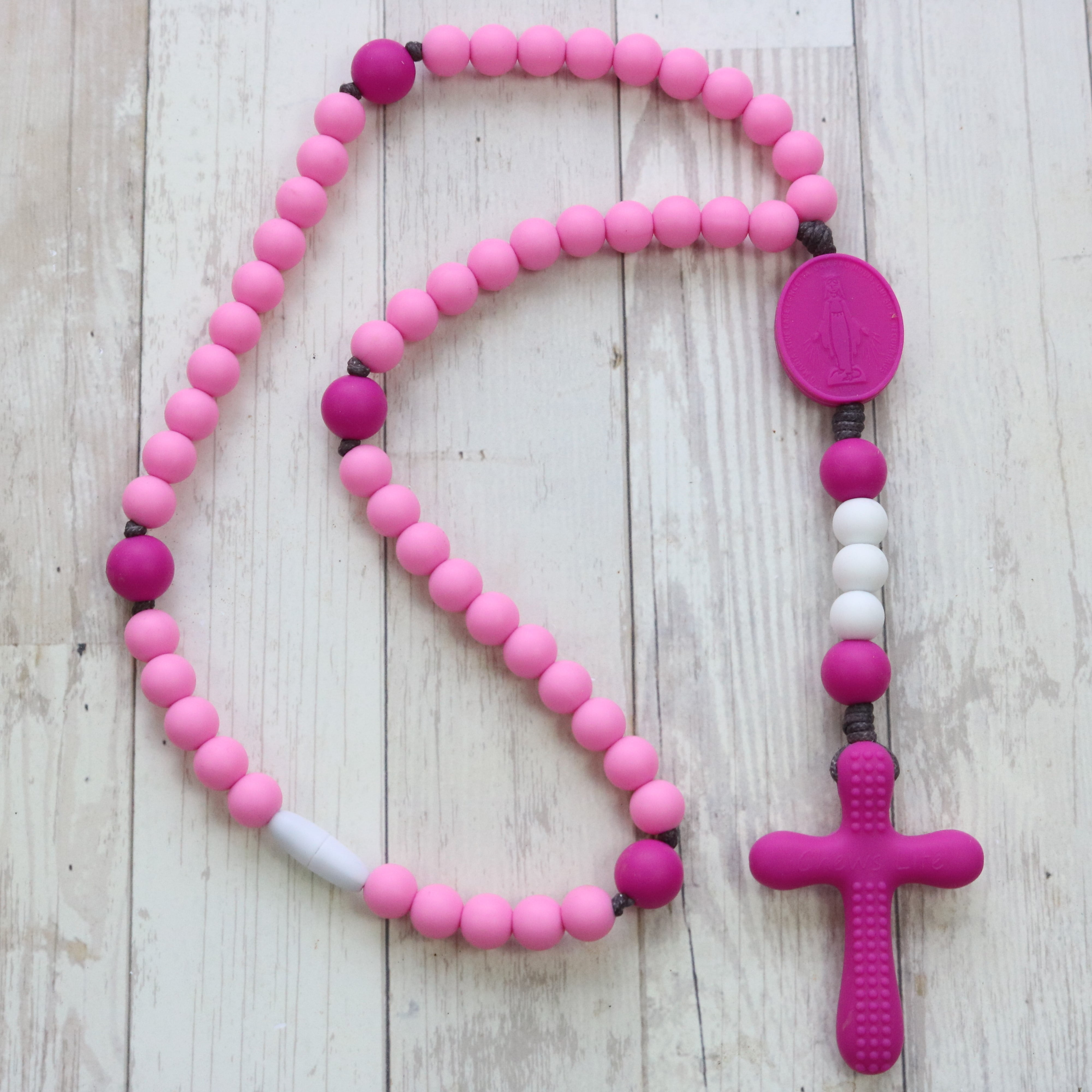 Baby Boy or Girl Baptism or Mass Toy Chews Life Pink Rosary Silicone Teething Rosary
