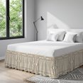 thumbnail image 6 of Beige Farmhouse Bed Skirt King Size 16 Inch Drop, Linen Texture Geometric Lines Floral Boho Adjustable Elastic Dust Ruffles Bedskirt for King Bed Wrap Around Pleated Mattress Frame Cover, 6 of 9