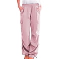 thumbnail image 4 of BODOAO Cargo Pants for Women High Waisted Drawstring Elastic Waist Baggy Stretchy Wide Leg Y2K Streetwear Loose Fit with Pockets Summer Casual Pants for Travel Work Lounge Plus Size Pink M, 4 of 4