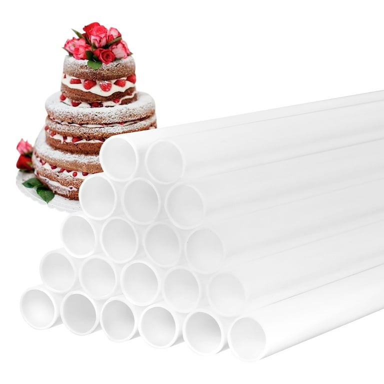 Nktier 20cs Cake Dowels Rods for Tiered Cake Support Rods White Round Cake Straws for Stacking and Supporting (0.4 in Diameter 9.5 in Length), Adult