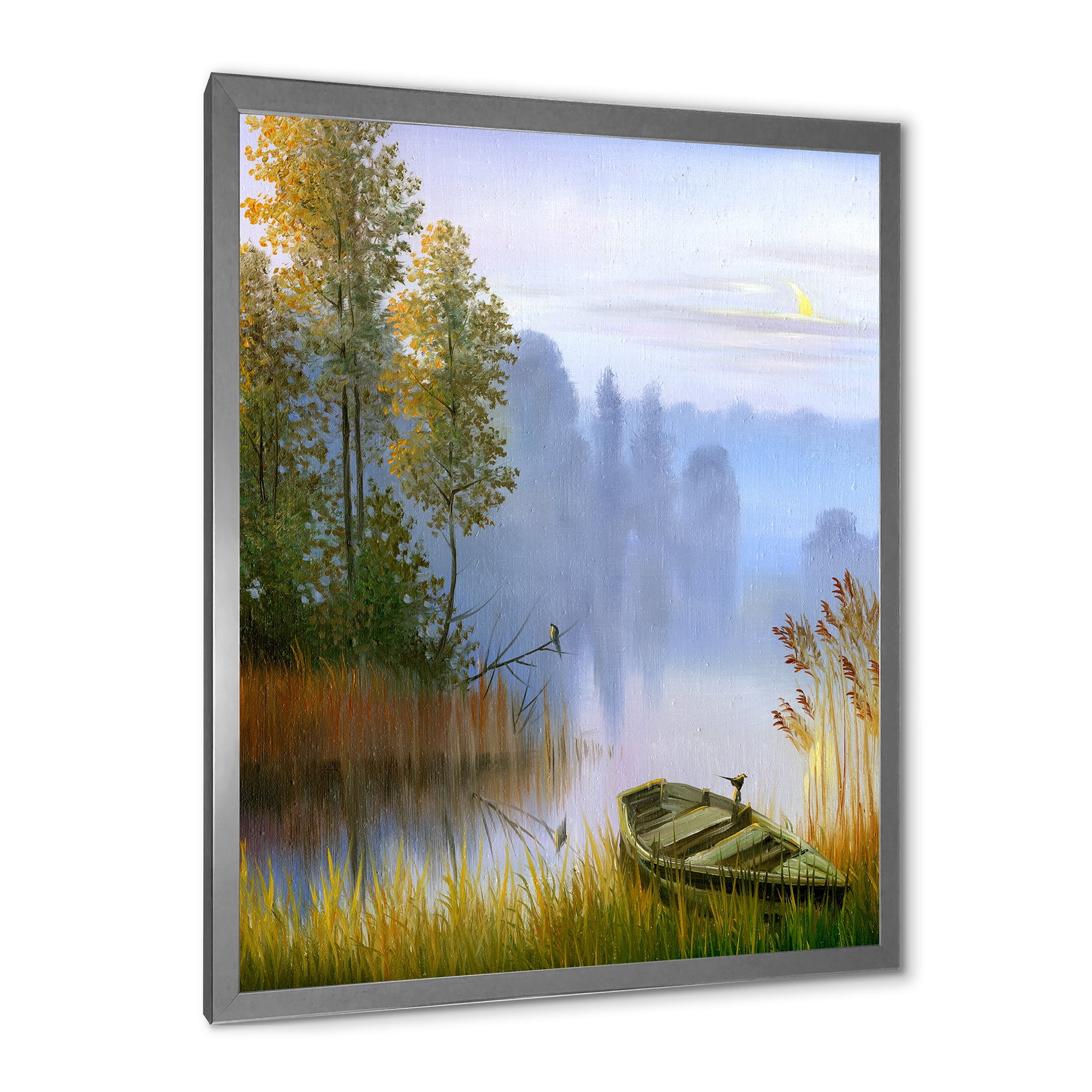 Designart 'The Bank Of The Lake With The Boat' Traditional Framed Art Print