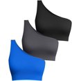 thumbnail image 1 of SURJDE Women's 3 Piece Medium Support Crop Top One Shoulder Ribbed Seamless Removable Cups Workout Exercise Sport Bra, 1 of 6