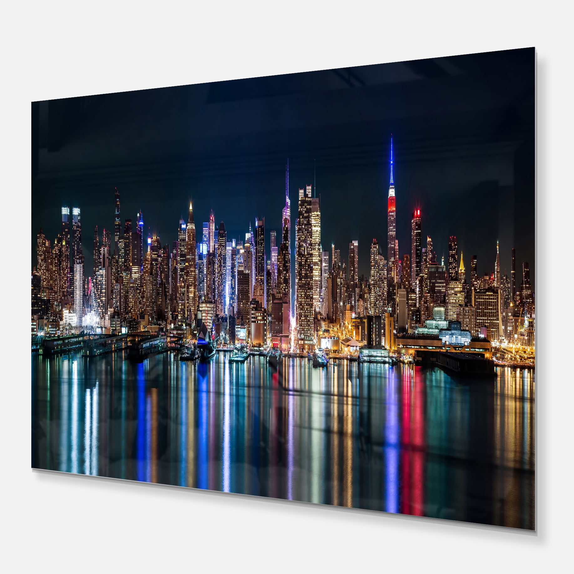 Designart 'New York Midtown Night Panorama ' Extra Large Metal Wall Art