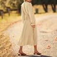 thumbnail image 4 of Women's Summer Fashion Loose V-Neck Long Sleeve Tie Solid Color Dresses Beige, 4 of 4