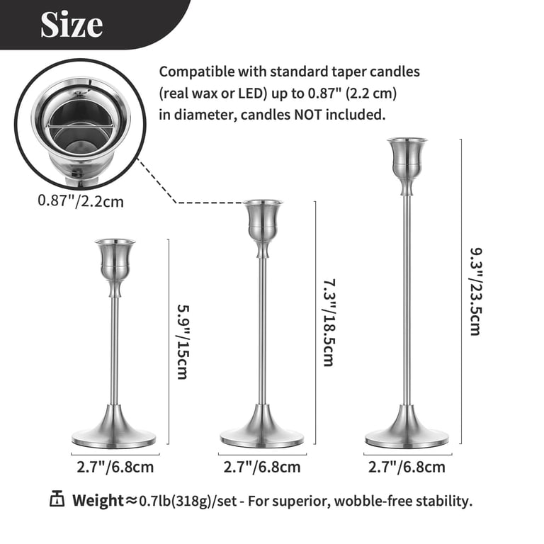 Nuptio Silver Taper Candlestick Holders, Set of 3 photo 3