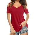 thumbnail image 2 of Womens Cold Shoulder Tops Summer Loose Casual V-NeckShort Sleeve Tunic Tee Blouses Solid Lightweight T-Shirts Tops, 2 of 7