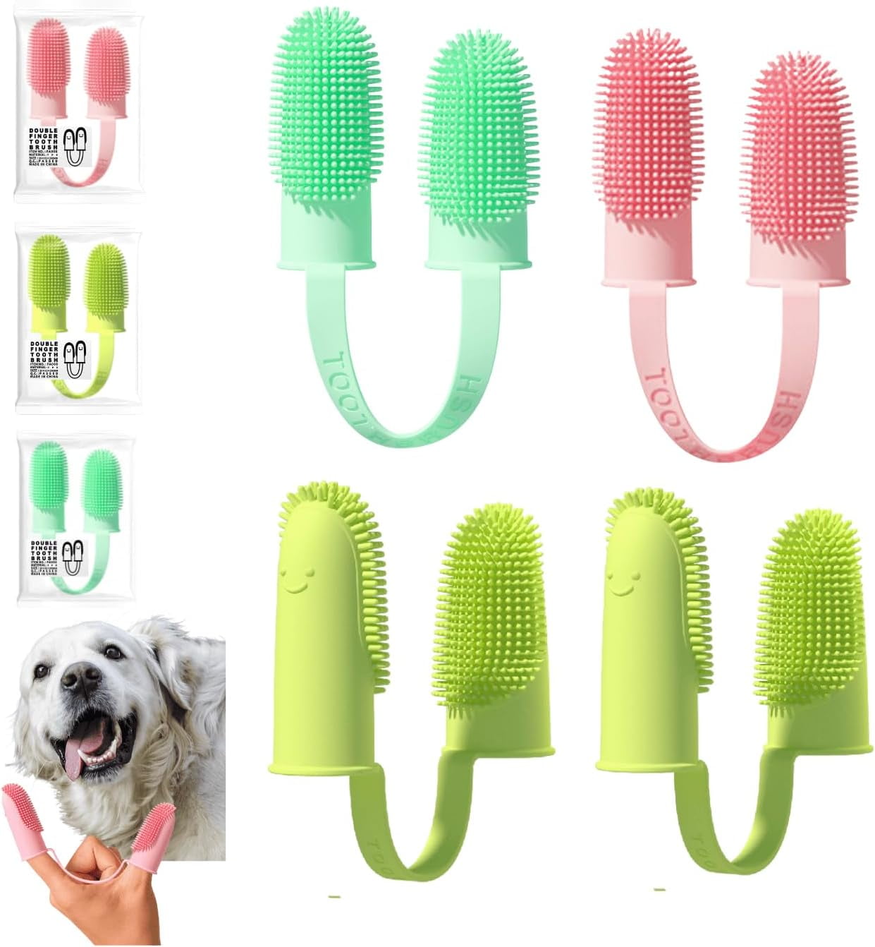 Double Finger Dog Toothbrush with 135º Surround Bristles for Easy Teeth