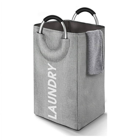 Large Laundry Basket with Sturdy Padded Handle, Thick Double-stitched Tear-resistant Linen, Light Grey