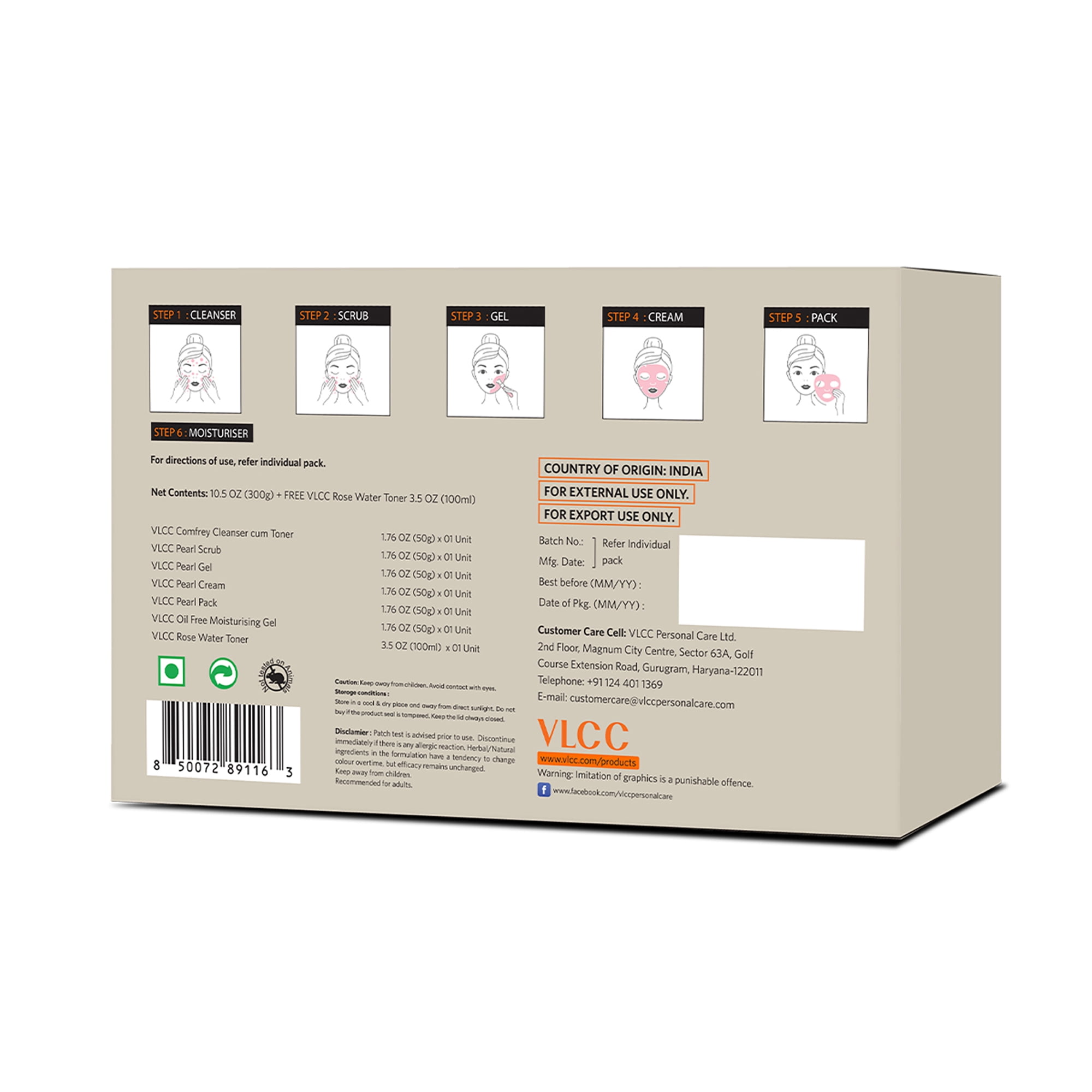 VLCC Pearl Facial Kit, Facial Cleanser and Cream, 7 pc