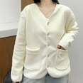 thumbnail image 7 of HAiming Women Plush Coats Fleece Long Sleeve V Neck Casual Solid Color Jackets Fall Winter Trendy Outwear Clothes, 7 of 7