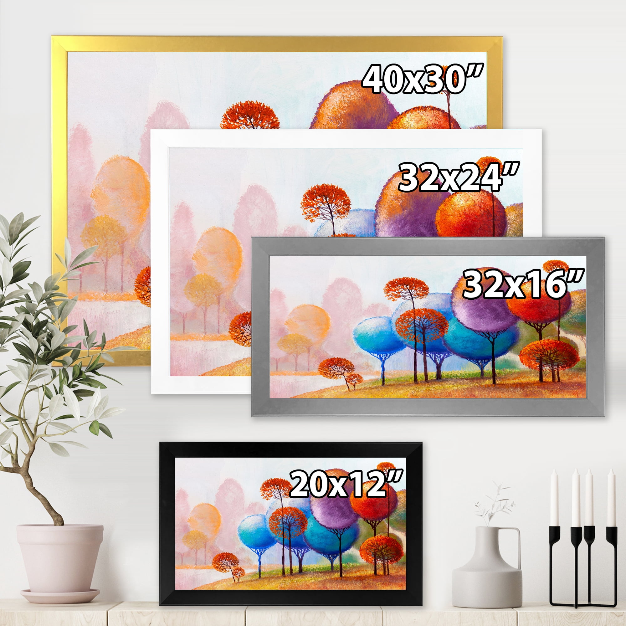 Designart 'Colourful Trees Abtract Impression III' Traditional Framed Art Print