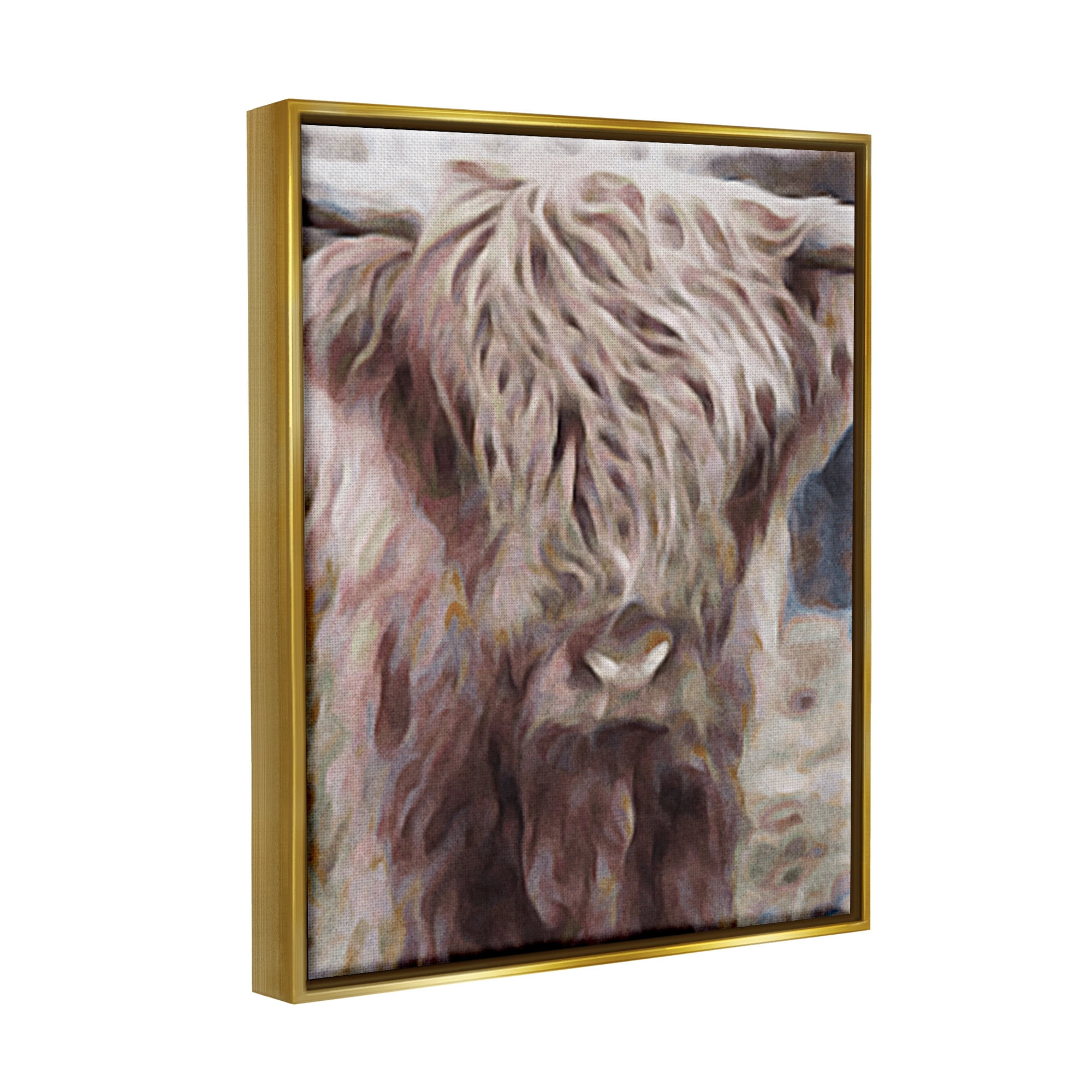 Stupell Industries Cattle Abstract Portrait Animals & Insects Painting Gold Floater Framed Canvas Art Print Wall Art, 17 x 21