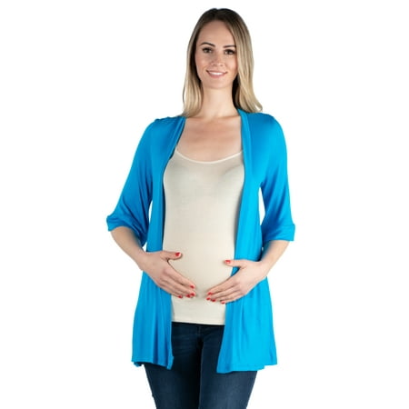 

24seven Comfort Apparel Elbow Length Sleeve Open Front Maternity Cardigan