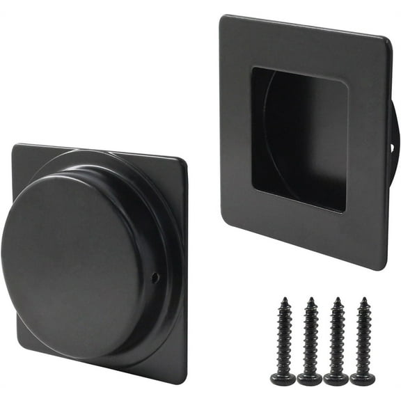 Duslogis 2 Pack 2.76 x 2.76 Inch Recessed Flush Pulls, Stainless Steel Square Recessed Invisible Flat Finger Pull, Sliding Door Handles for Closet Door, Pocket Door, Kitchen Cupboard, Black