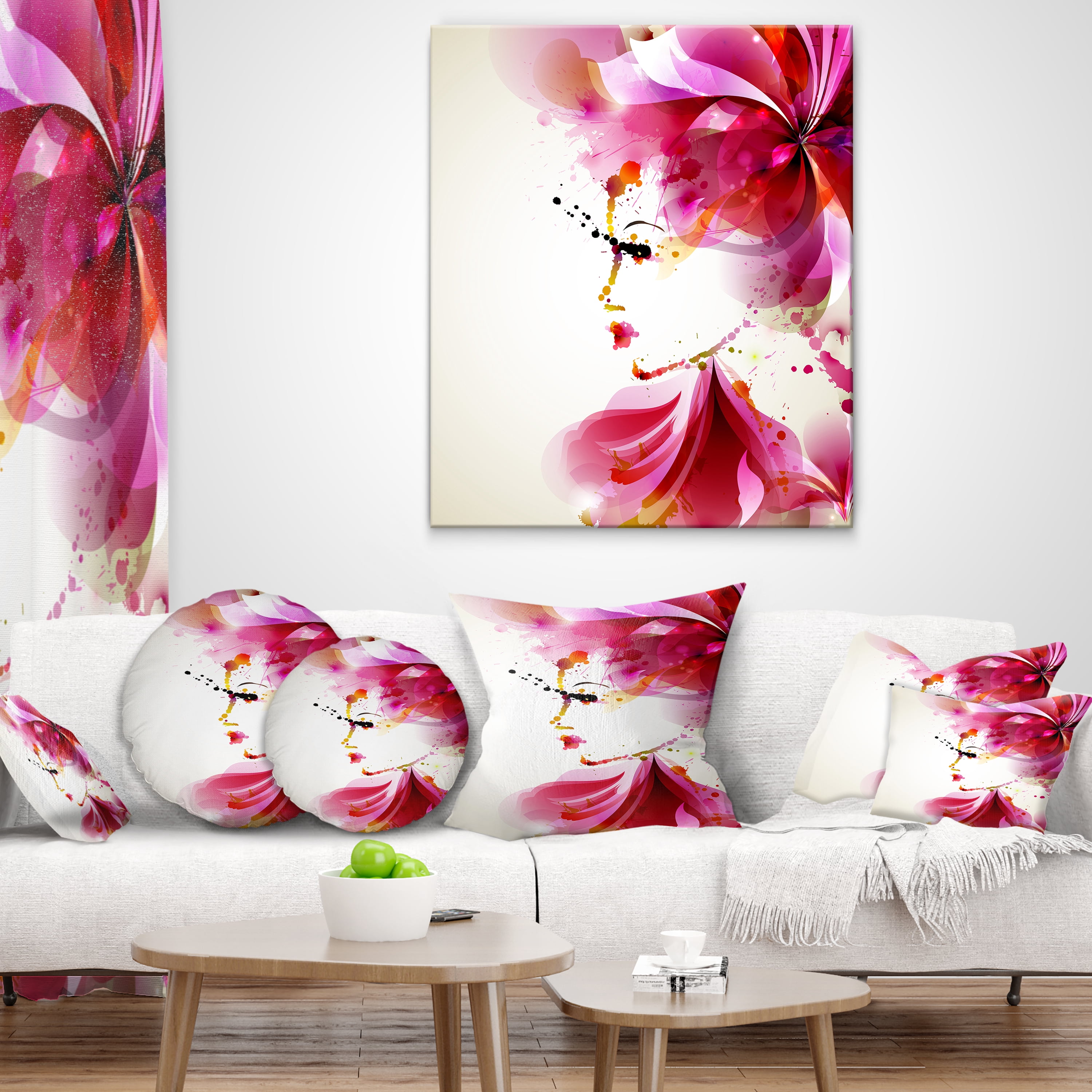 Designart Fashion Woman with Abstract Hair - Abstract Throw Pillow - 12x20
