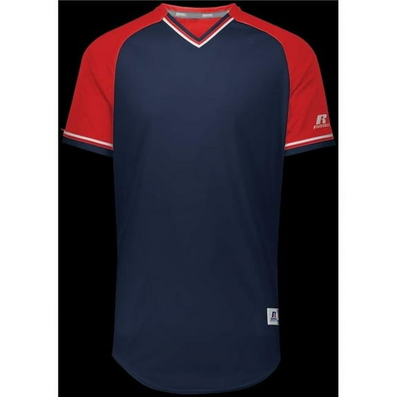 Russell Adult Classic V-Neck Jersey - Navy, True Red & White - Medium
