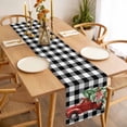 thumbnail image 3 of Christmas Red Truck Table Runner 48 Inches Long Farmhouse Dress Scarves, Xmas Tree Bow Farm White Black Plaid Dining Tablerunner for Coffee Table/Kitchen Island/Party Décor, 13" x 48", 3 of 8