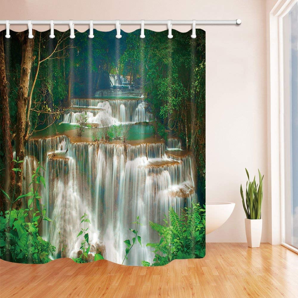ARTJIA Nature Scenery Decor Beautiful Waterfall in Forest Polyester