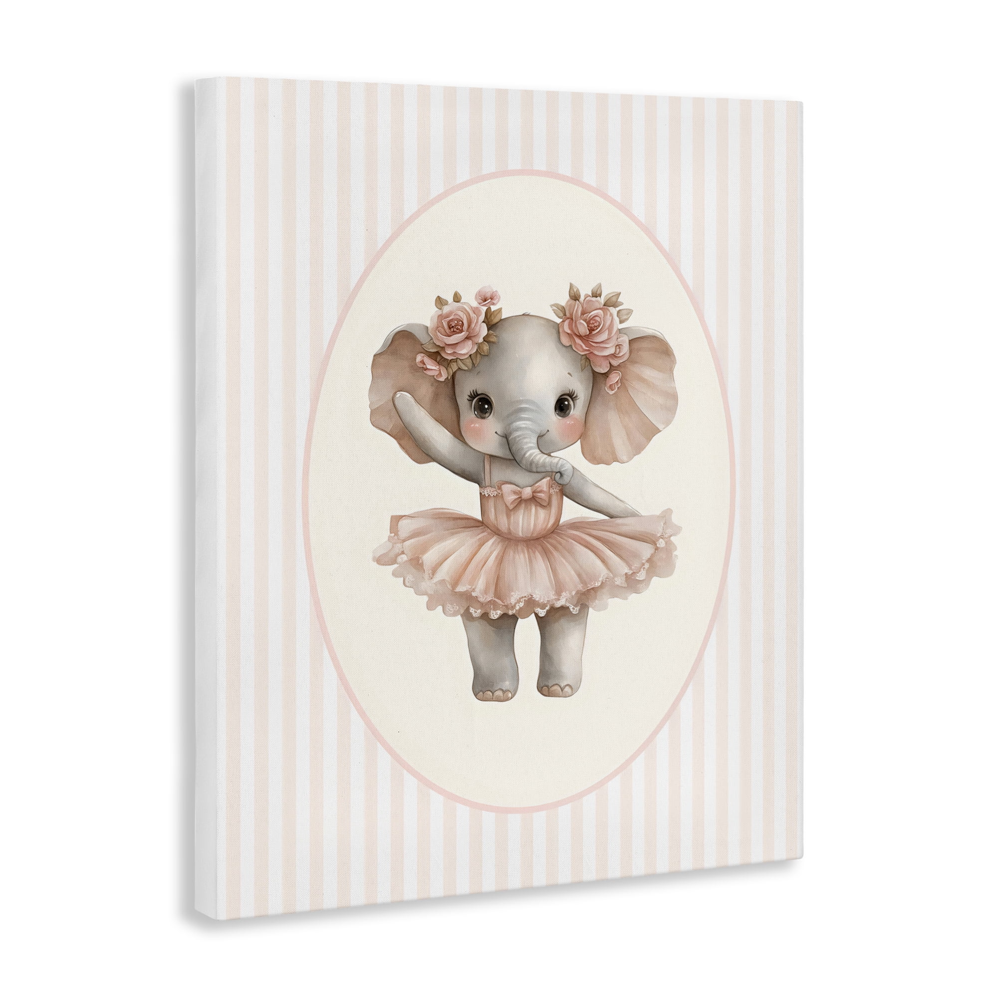 Stupell Industries Nursery Ballerina Elephant Striped Canvas Wall Art, design by LSR Design Studio