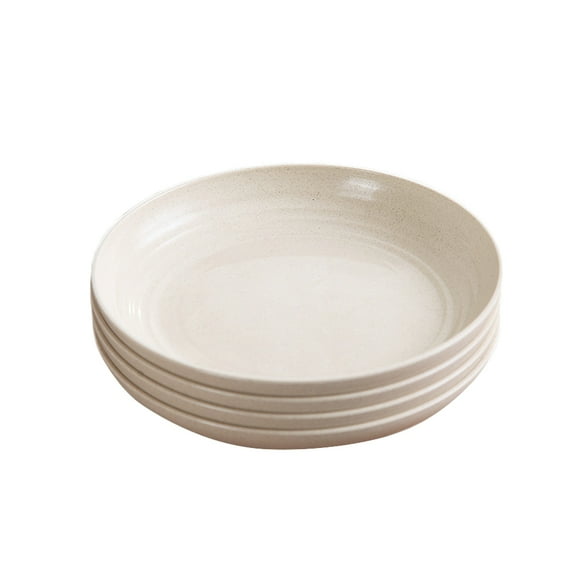 4pcs Round Wheat Straw Platters Shatter-resistant Dinner Plate Food Platter for Home Restaurant (Beige)