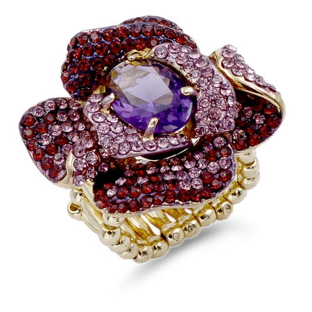 Flower shaped purple crystal ring
