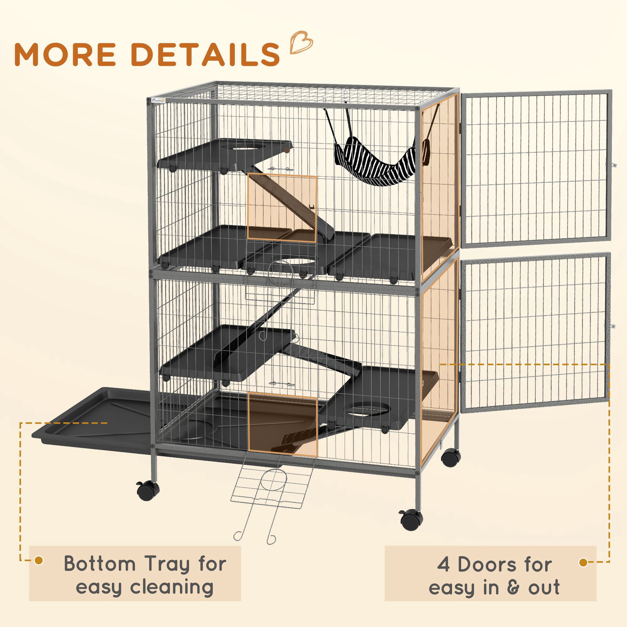 Dog Bed PawHut 50" 5-Tier Small Animal Cage, Ferret Cage, Large Chinchilla Cage with Hammock Accessory & Heavy-Duty Steel Wire, Small Animal Habitat with 4 Doors, Removable Tray, Gray,Large Dog Bed