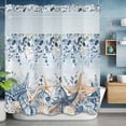 thumbnail image 2 of Marine Life No Hook Shower Curtain with Snap in Liner Watercolor Blue Beige Starfish Shell Leaves Ombre Waterproof Bathroom Shower Curtain with See Through Top Window for Bathtub 72" x 72", 2 of 9
