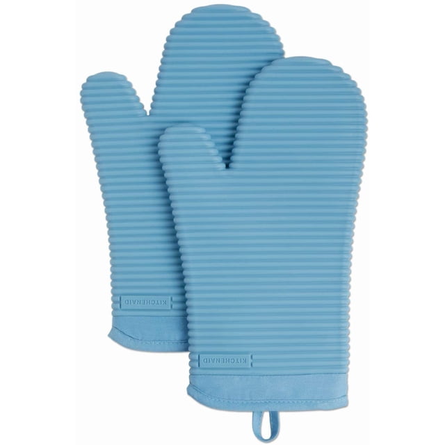 KitchenAid Ribbed Soft Silicone Oven Mitt Set, 7"x13", Milkshake 2 Count