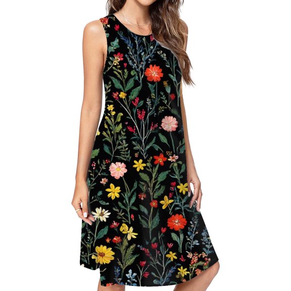Dark Floral Textile Beautiful Design Dress Elegant Party Dresses Evening Dresses Women Dress Sleeveless Dress Ladies Dresses