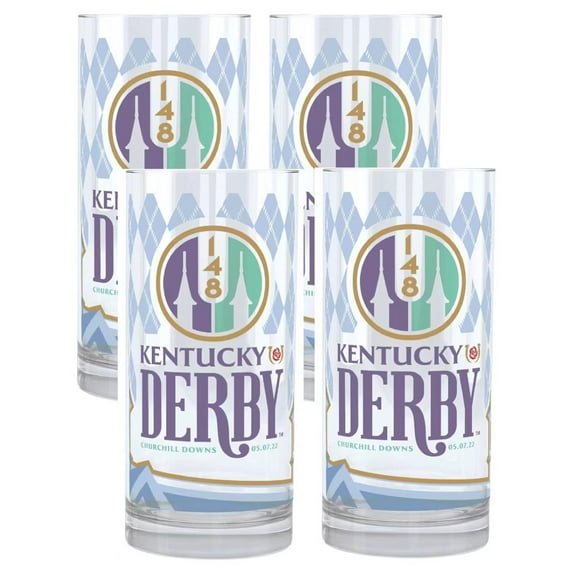 148th Kentucky Derby Mint Julep Glasses of 2022, Officially Licensed, 12 oz Glass, 4 Pack