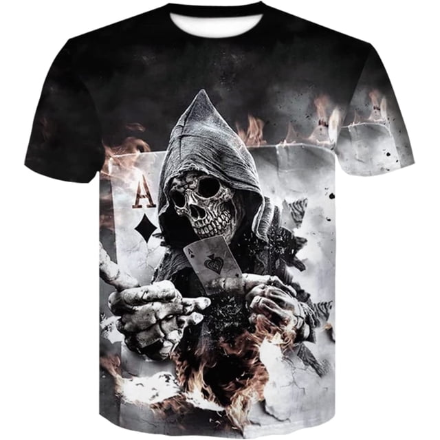 Xishao Playeras Hombre Black Skull Men Skeleton T-Shirt Punk Rock Gun Blue T-Shirts 3D Print T-Shirt Vintage Mens Clothing Summer White Tops,D-245,Metro Xishao ropa