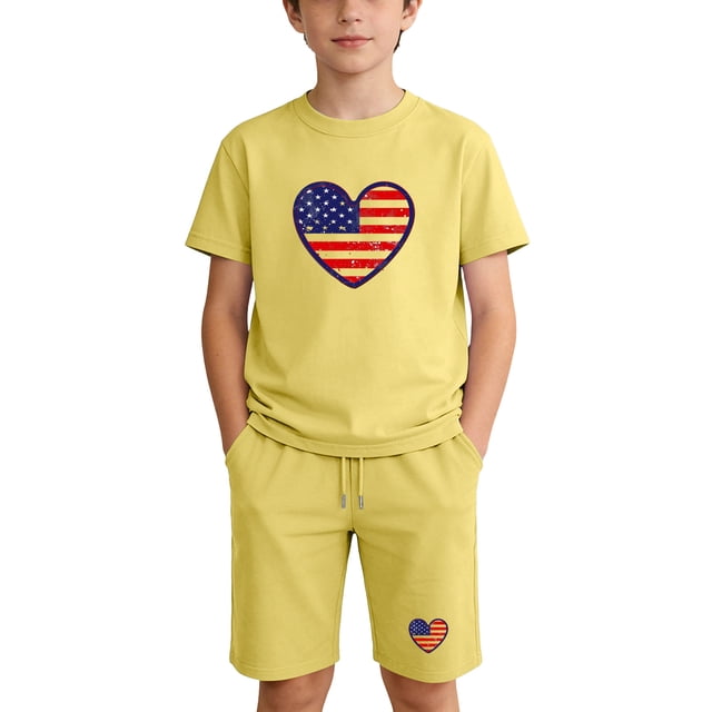 Odeerbi Niños Niñas Outfit Día de La Independencia Camiseta de Manga Corta Con Estampado Patriótico Con Pantalones Cortos Set de 2 Piezas