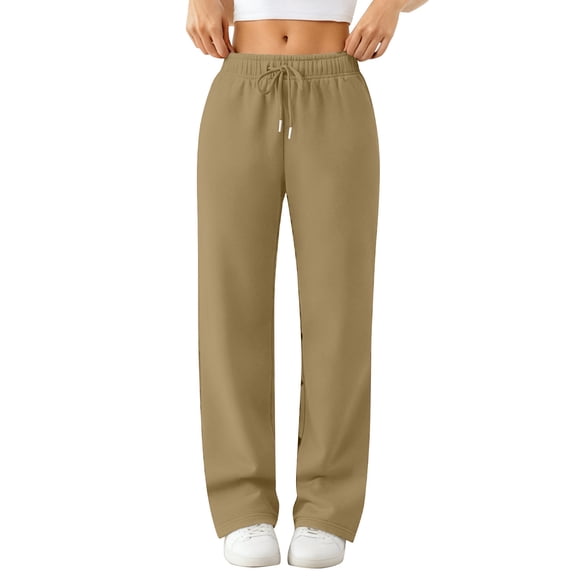 Stralyhd Women's Fleece Lined Sweatpants Winter Warm Wide Leg Sweat Pants Baggy Cold Weather Active Pants with Pockets Light Brown XXL