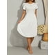 thumbnail image 5 of VISgogo Vestido casual para mujer Cuello redondo Split Manga corta Cintura alta Dobladillo curvo Vestidos de color sólido VISgogo moda, 5 of 9