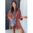 thumbnail image 6 of Women's Red Plaid Long Sleeve Side Split Distressed Hem Shirt | [ZhiHiMeRi] | (US 8-10)M, 6 of 6
