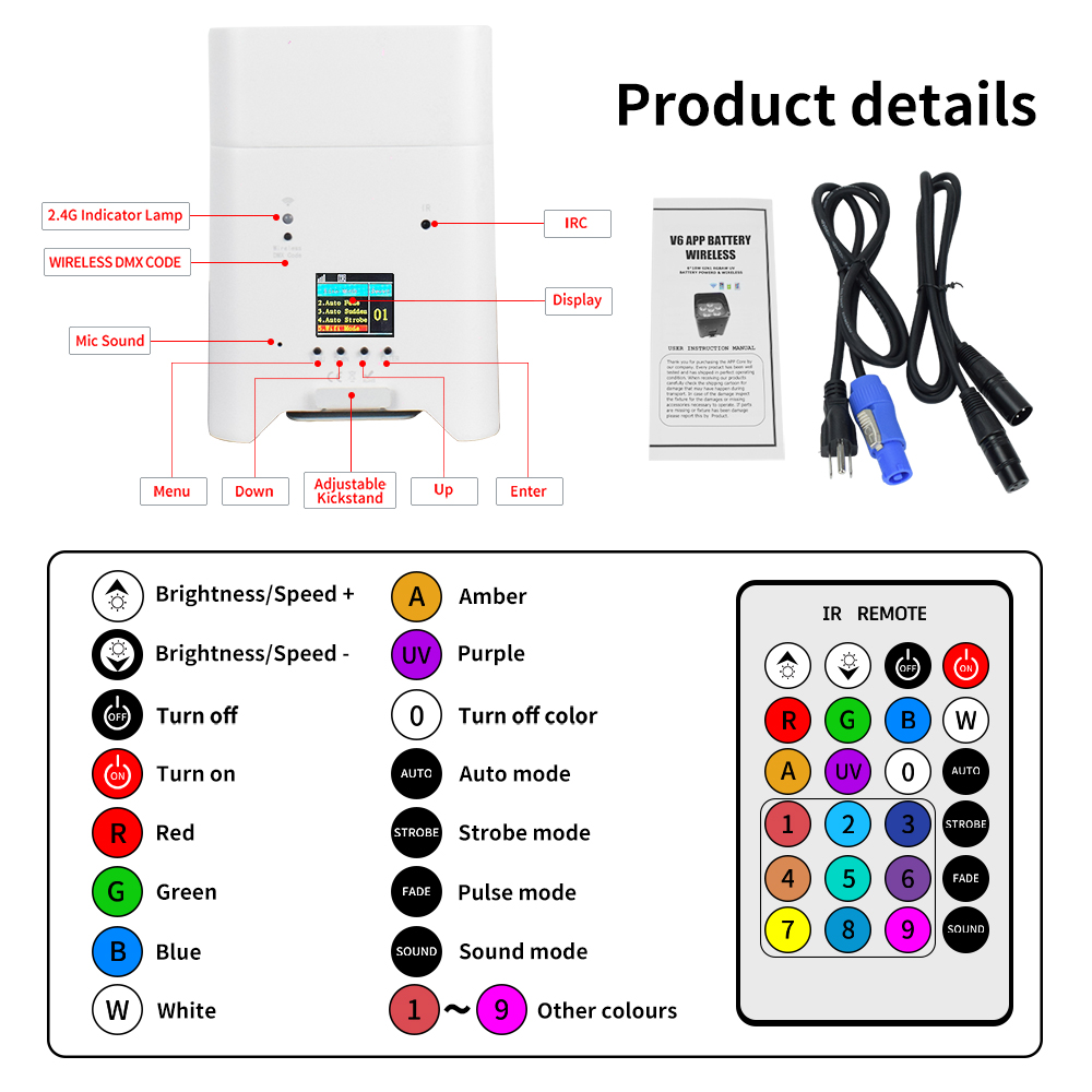 Battery Powered Uplights Rechargeable Par Can 6x18W RGBWA+UV LED Stage Lights