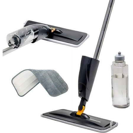 OVENTE Spray Mop for Floor Cleaning with 650ml Refillable Bottle, Washable and Reusable Microfiber Pad, Cordless Multi-Surface Floor Cleaner Kit Ideal for Home or Commercial Use, Black CTM121BGD