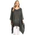 thumbnail image 5 of Sakkas Regina Women's Lightweight Stonewashed Poncho Top Blouse Caftan Cover up - Black - One Size Regular, 5 of 5