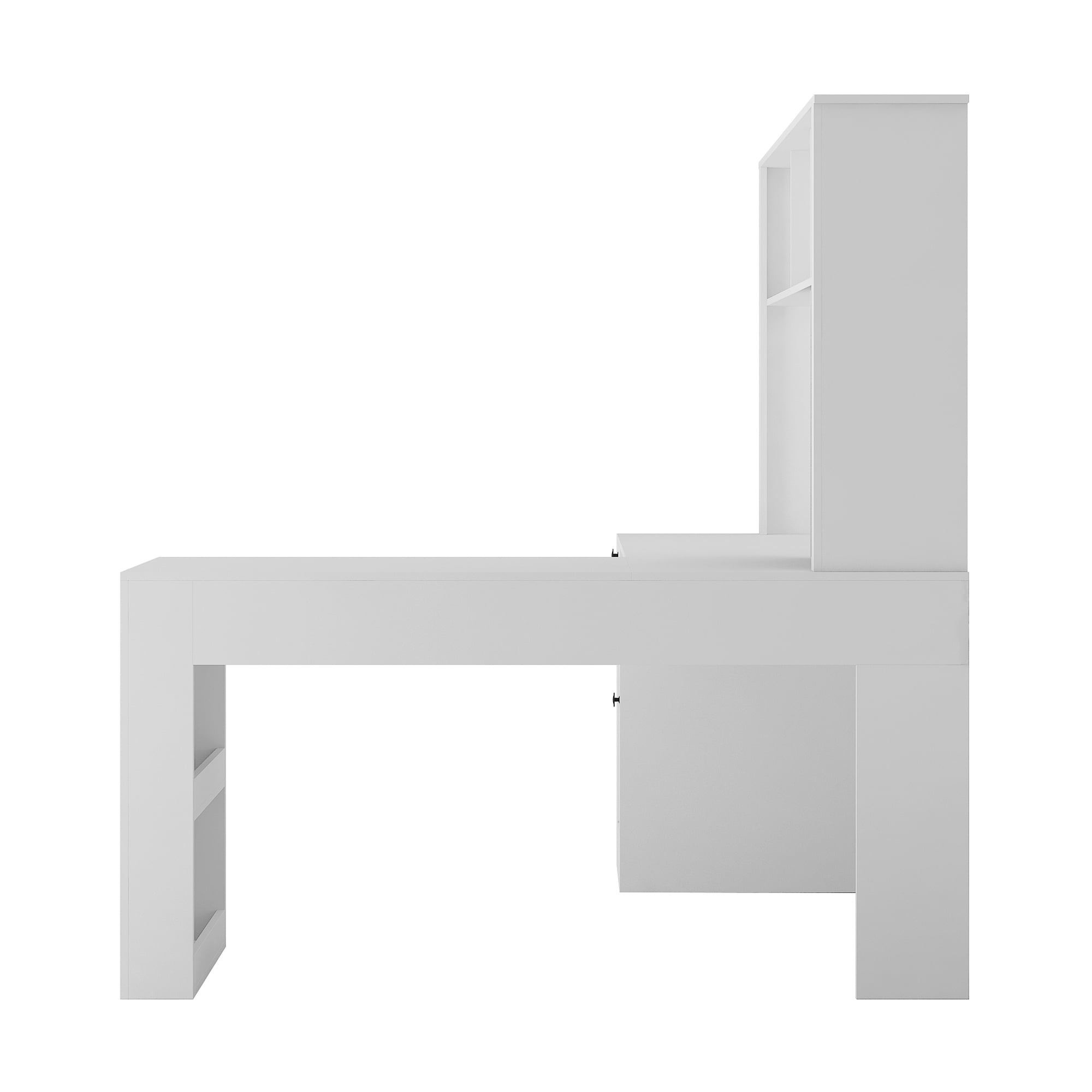 White L Shaped Corner Computer Desk with Storage Drawers, 2-IN-1 Home Office Desks with Bookshelf & Hutch & Pegboard, Modern Office Table with Outlet, Work Desk Study Desk for Home Office